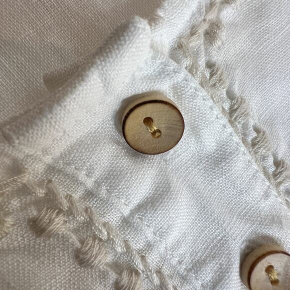 Eddie Bauer 100% Linen Tunic Top Womens Small White Tan Embroidered 3/4 Sleeve - Picture 6 of 11